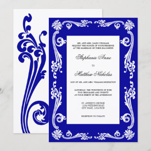 Cosmopolitan Royal Blue Blühe Wirbel Hochzeit Einladung