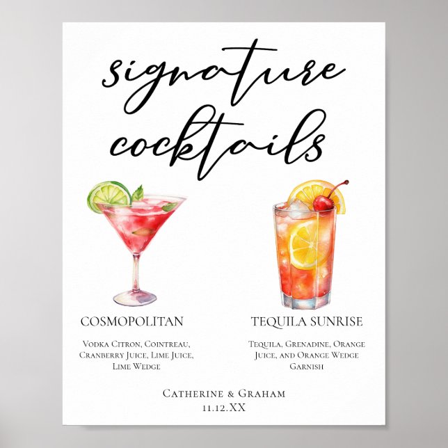 Cosmopolitan Tequila Sunrise Cocktails Menü Poster (Vorne)