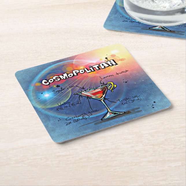 Cosmopolitischer Cocktail (#2 von 12 Sets mit Reze Rechteckiger Pappuntersetzer (angewinkelt)