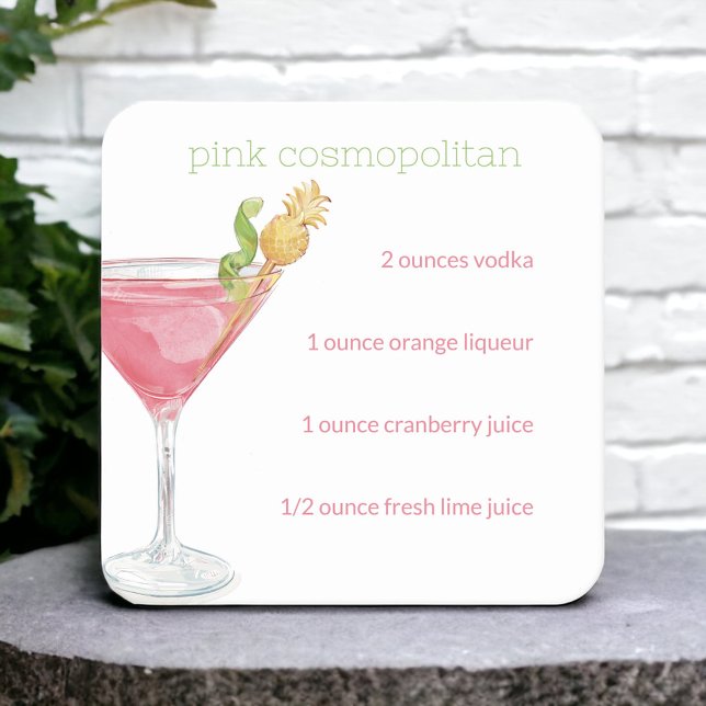 Cosmopolitischer Cocktail Rezept für Wasserfarben Rechteckiger Pappuntersetzer (Von Creator hochgeladen)