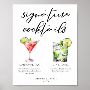Cosmopolitisches Menü für Gin & Tonspur Cocktails Poster