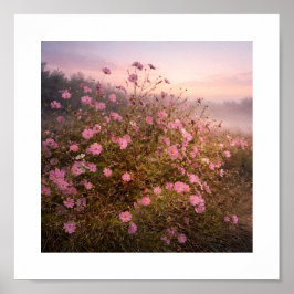 Cosmos at Quiet Dawn – Soft Morning Meadow Poster