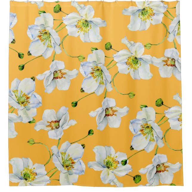 Cosmos Blume Aquarellmuster Duschvorhang (Vorderseite)