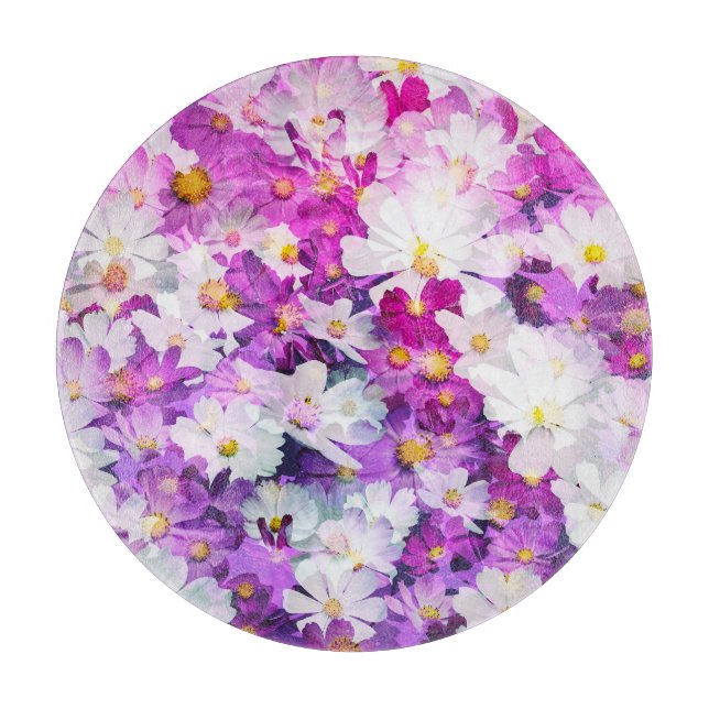 Cosmos-Blume: Blumenrosa lila Hintergrund Schneidebrett (Vorderseite)