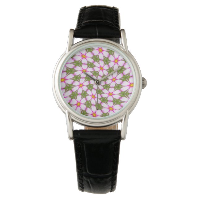 Cosmos-Blume-Muster Armbanduhr (Vorderseite)