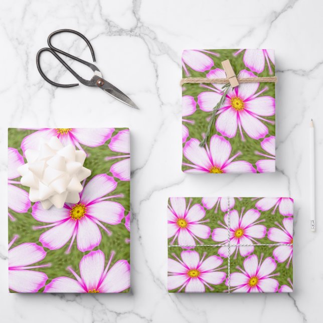 Cosmos-Blume-Muster Geschenkpapier Set (Vorderseite)