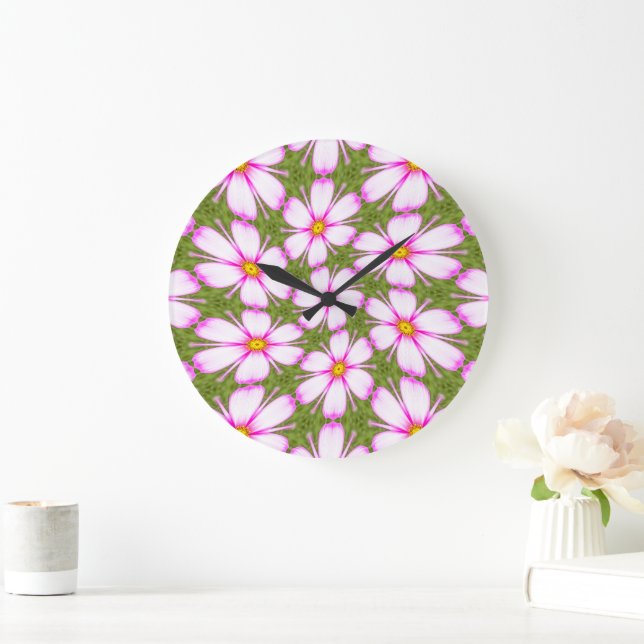 Cosmos-Blume-Muster Große Wanduhr (Zuhause)