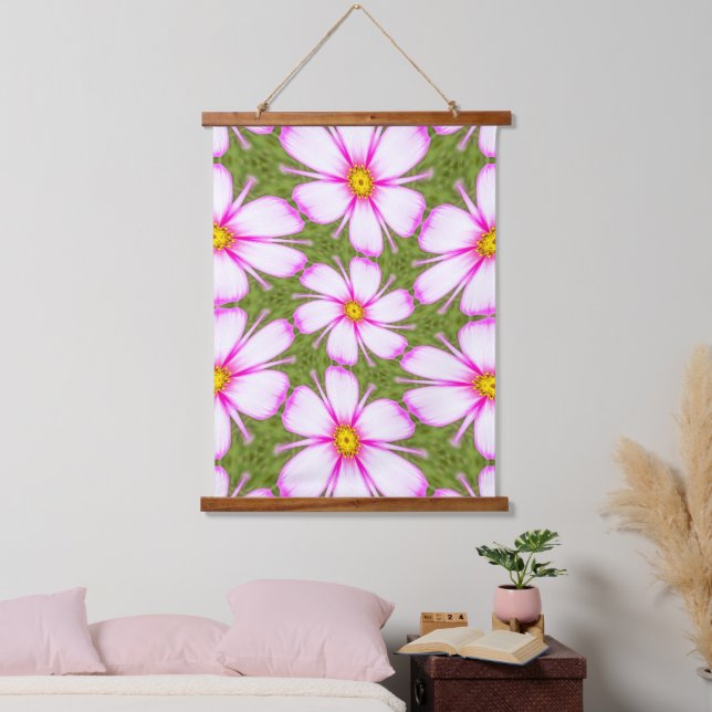 Cosmos-Blume-Muster Wandteppich Mit Holzrahmen (Schlafzimmer)