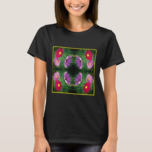 Cosmos Blume Trio Abstrakt T-Shirt (Vorderseite)