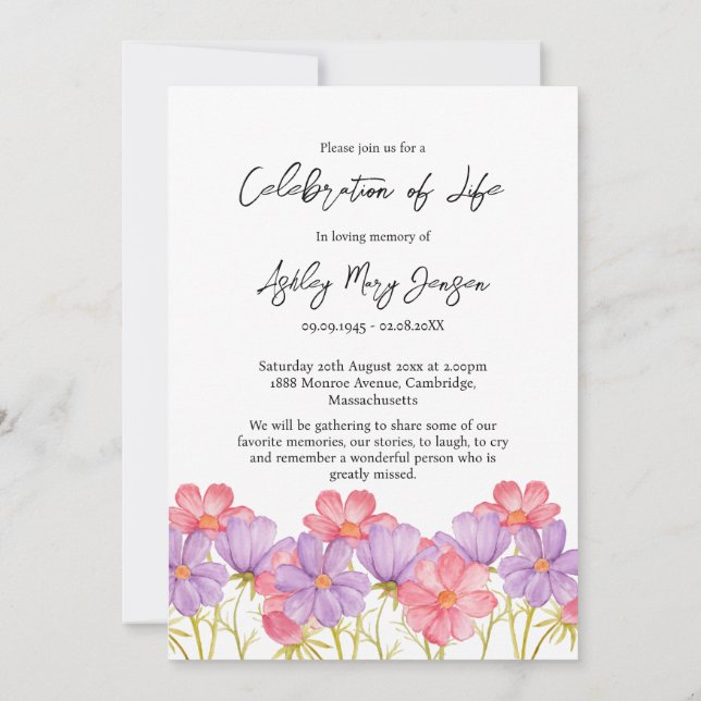 Cosmos Celebration of Life Photo Funeral Einladung (Rückseite)