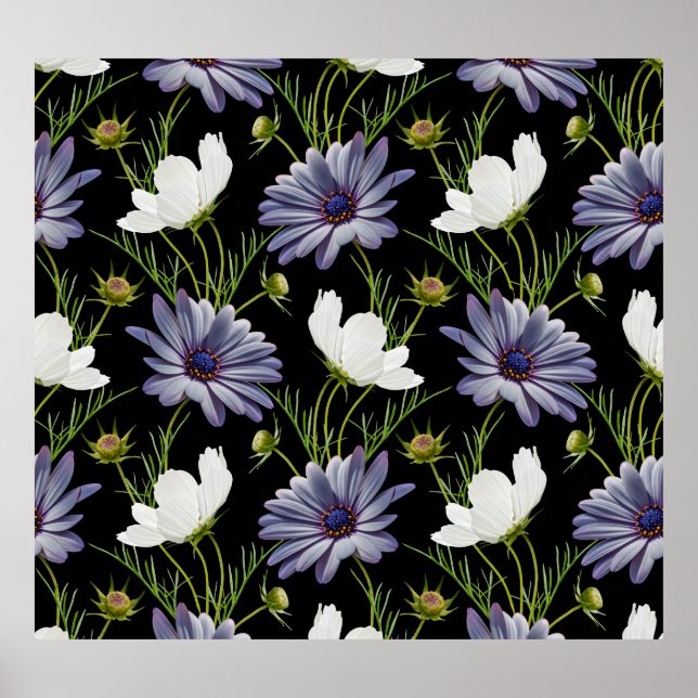 Cosmos Daisy Floral Nahtlose Collage Poster (Vorne)