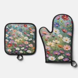 Cosmos Garden Abstrakt Ofenhandschuh & Topflappen-Set