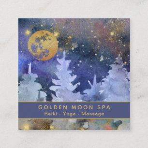 ** Cosmos Gold Moon Glitzer Stars Pinienbäume Quadratische Visitenkarte