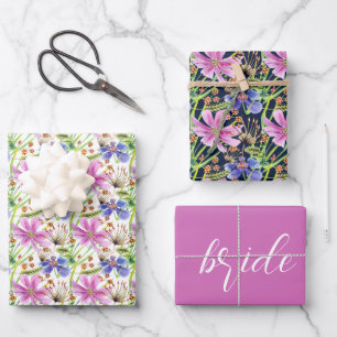 Cosmos Pink und Blue Hochzeits-  Geschenkpapier Set