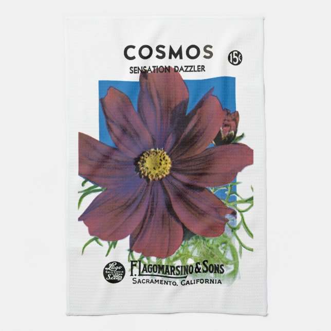Cosmos-Samenpaket-Etikett Geschirrtuch (Vertikal)