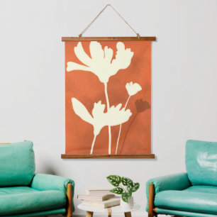 Cosmos Silhouette mit orangefarbenem Hintergrund Wandteppich Mit Holzrahmen