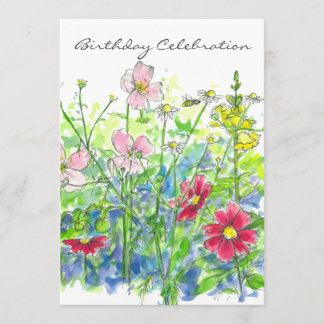 Cosmos Watercolor Blume 70. Geburtstagsparty Einladung