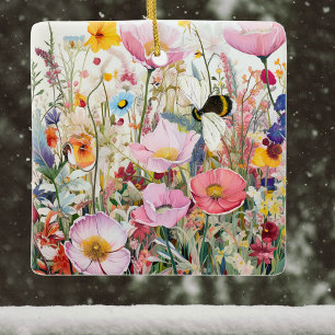 Cosmos-Wiese und Wildblumen mit Bee Boho Keramikornament