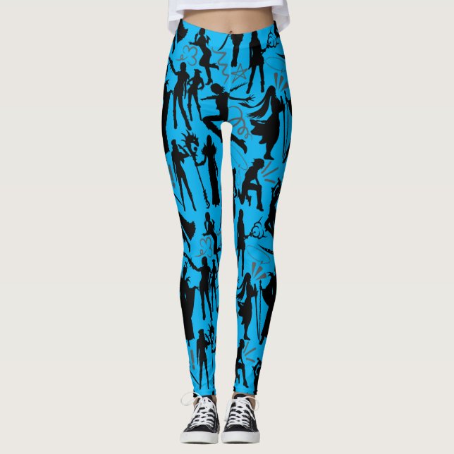 Cosplay Anime action pattern.w L Blue BG Leggings (Vorderseite)