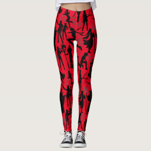 Cosplay Anime action pattern.w Red BG Leggings