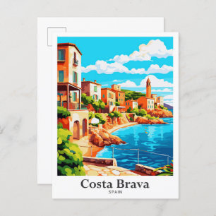 Costa Brava Spanien Vintage Reise Illustration Postkarte