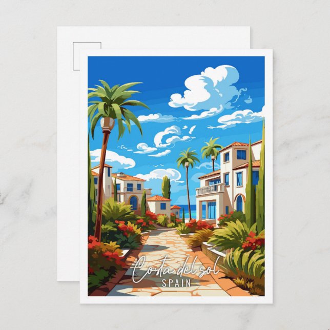 Costa del Sol Spanien Vintage Illustration Postkarte (Vorne/Hinten)