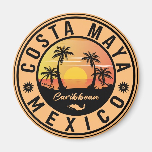 Costa Maya Mexico Retro Sunset Souvenirs Palme Tre Magnet (Vorne)