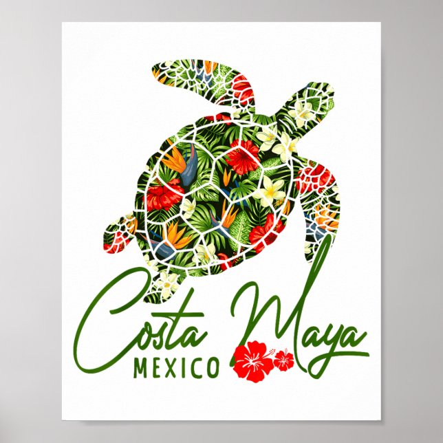 Costa Maya Mexico Sea Turtle Trocal Hibiscus Vacat Poster (Vorne)