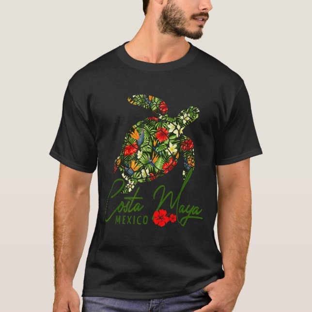Costa Maya Mexico Sea Turtle Trocal Hibiscus Vacat T-Shirt (Vorderseite)