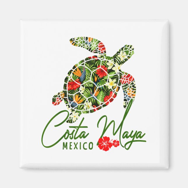 Costa Maya Mexico Sea Turtle Tropical Hibiscus Vac Magnet (Vorne)