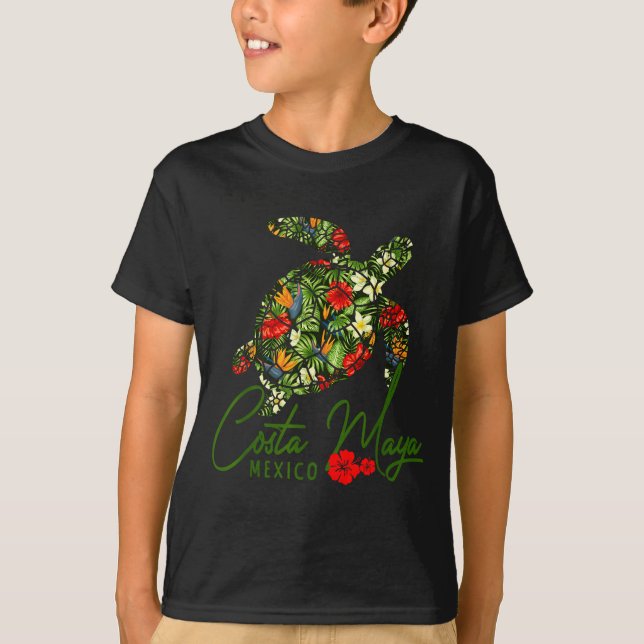 Costa Maya Mexico Sea Turtle Tropical Hibiscus Vac T-Shirt (Vorderseite)