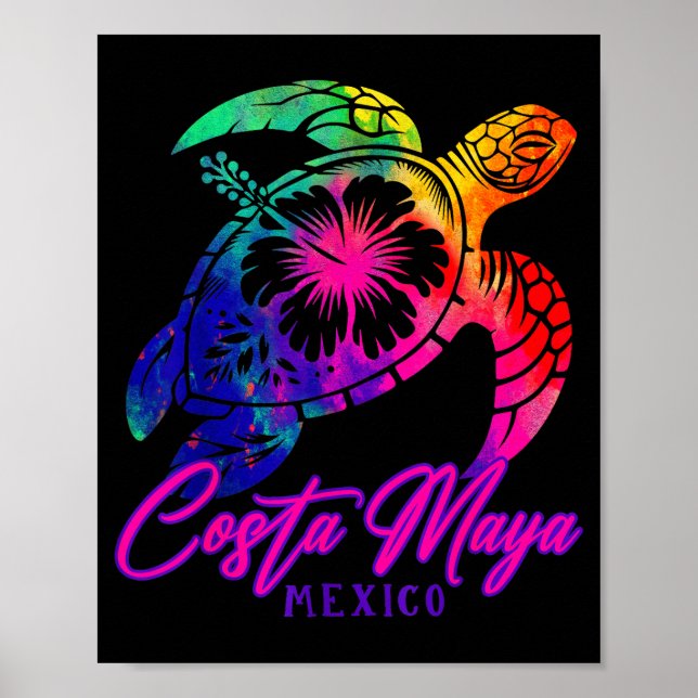 Costa Maya Mexico Tie Dye Sea Turtle Hibiscus Beac Poster (Vorne)