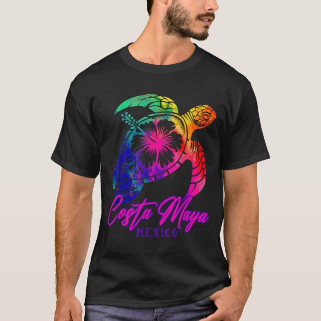 Costa Maya Mexico Tie Dye Sea Turtle Hibiscus Beac T-Shirt (Vorderseite)
