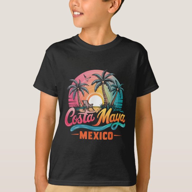Costa Maya Mexico Tropical Sunset Beach Souvenir V T-Shirt (Vorderseite)