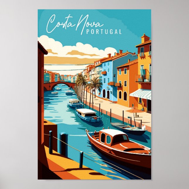 Costa Nova Portugal Vintage Reise Illustration Poster (Vorne)