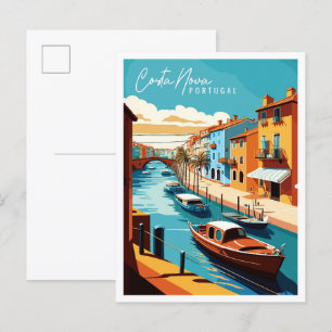 Costa Nova Portugal Vintage Reise Illustration Postkarte