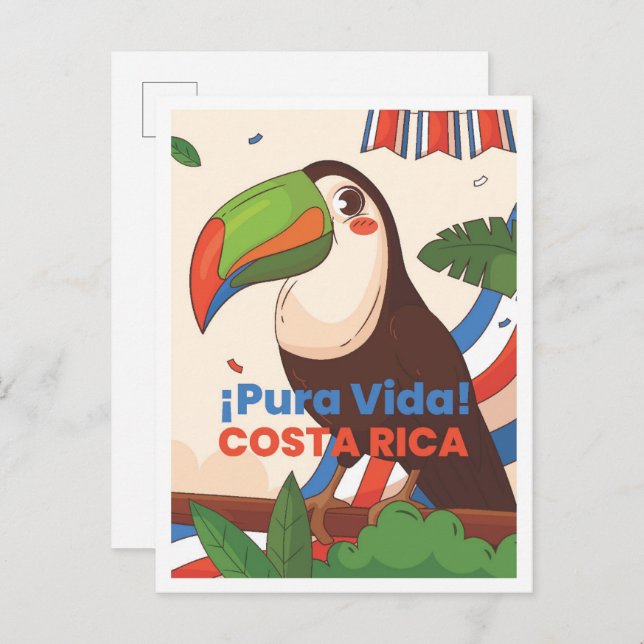 Costa Rica Art Vintage Reise - Illustration Postkarte (Vorne/Hinten)