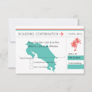 Costa Rica Boarding Pass UAWG Coral und Mint RSVP Karte