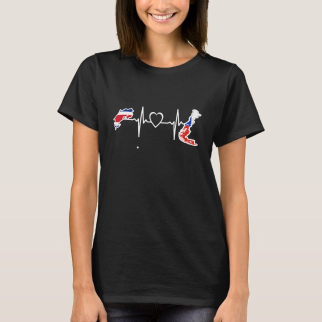 Costa Rica Chile Flag Costa Rican Chilean Heartbea T-Shirt (Vorderseite)