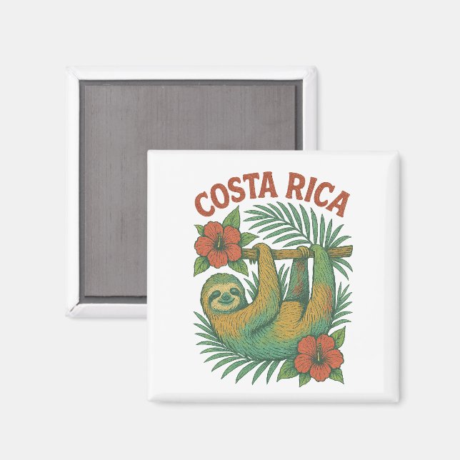 Costa Rica Colorful Tropical Sloth Magnet (Vorderseite/Rückseite)