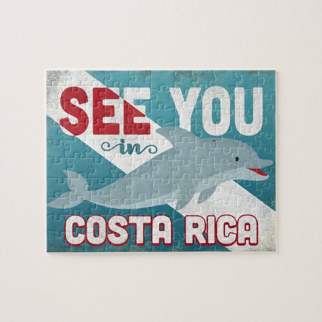 Costa Rica Delphin - Retro Vintage Reise Puzzle (Horizontal)