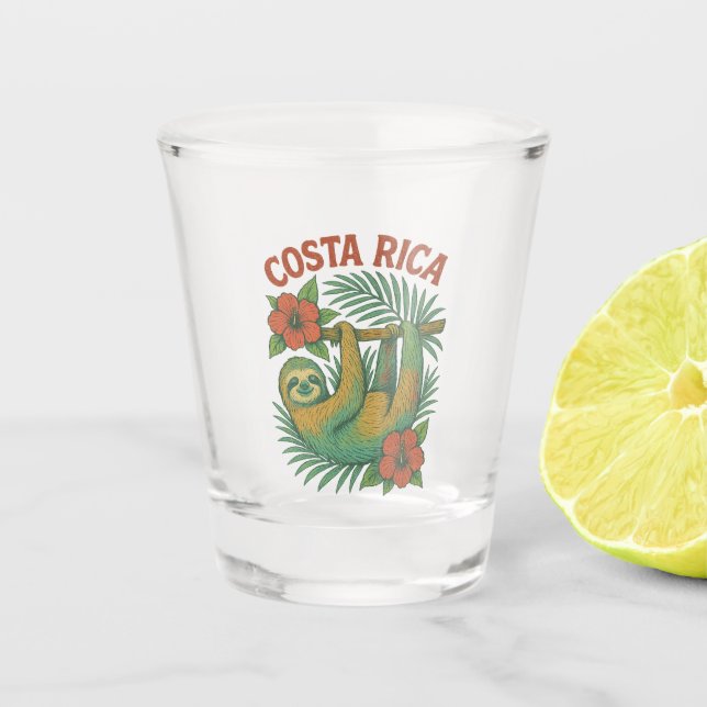 Costa Rica Farbiger Tropischer Faultier  Schnapsglas (Vorderseite)