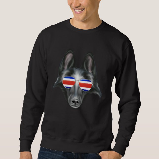 Costa Rica Flag Belgian Sheepdog Dog Tico Pocket Sweatshirt (Vorderseite)