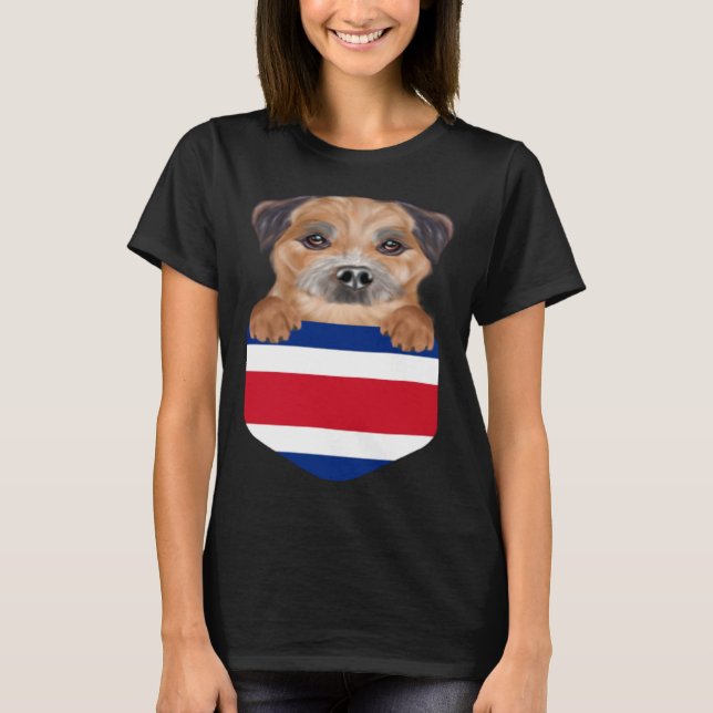 Costa Rica Flag Border Terrier Dog In Pocket T-Shirt (Vorderseite)