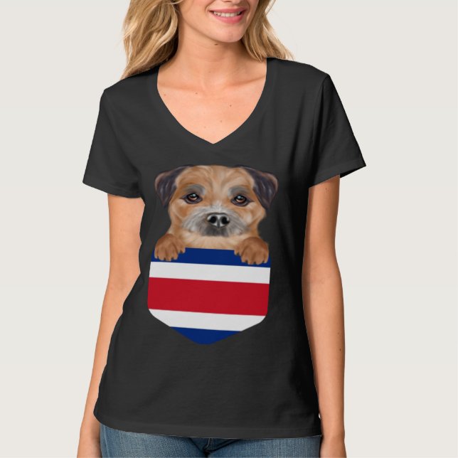 Costa Rica Flag Border Terrier Dog In Pocket T-Shirt (Vorderseite)