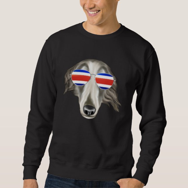 Costa Rica Flag Borzoi Dog Tico Pocket Sweatshirt (Vorderseite)
