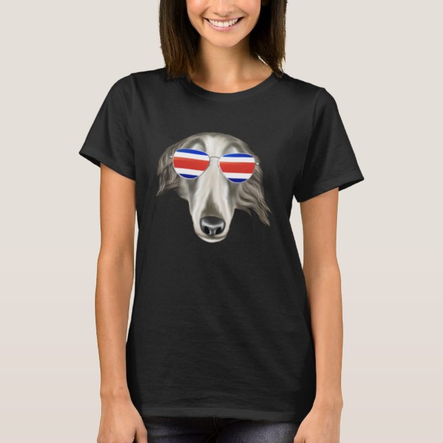 Costa Rica Flag Borzoi Dog Tico Pocket T-Shirt (Vorderseite)