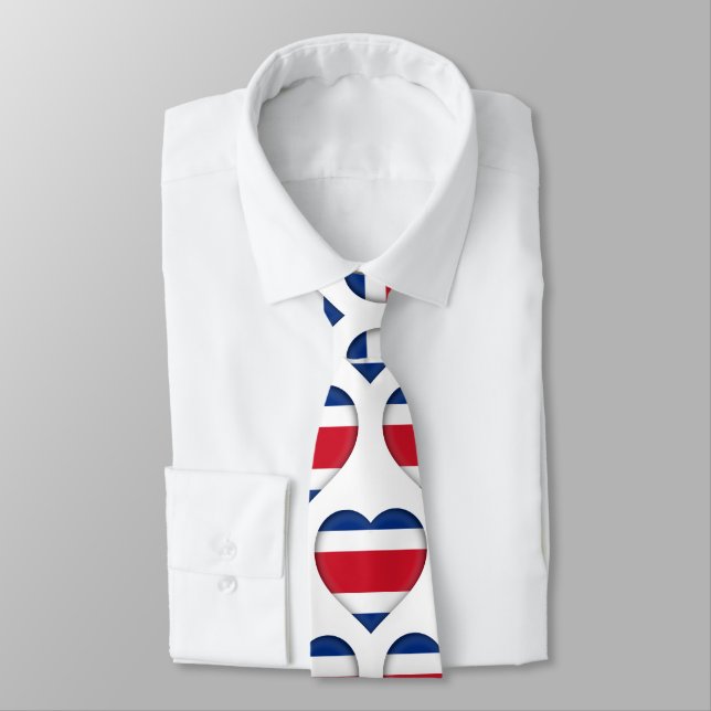 Costa Rica Flag Farben Herzmuster Neck Tie Krawatte (Gebunden)