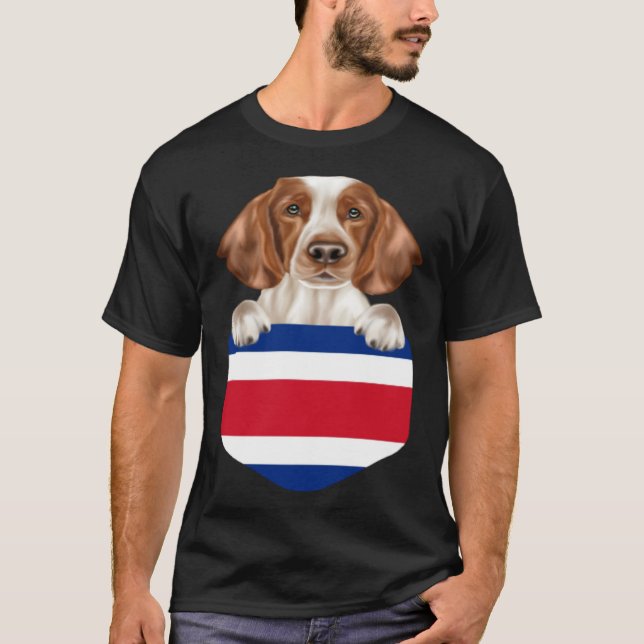 Costa Rica Flag Welsh Springer Spaniel Dog In Pock T-Shirt (Vorderseite)