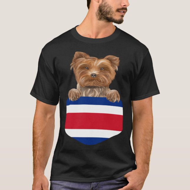 Costa Rica Flag Yorkshire Terrier Dog In Pocket T-Shirt (Vorderseite)